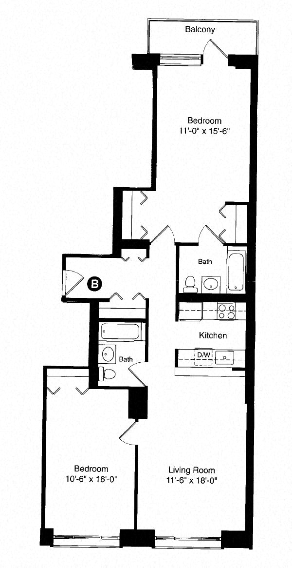 Floor plan for 2 beds, 2 baths